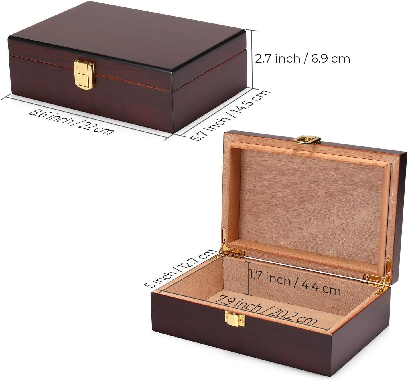 Travel Cigar Humidor Box, Cedar Wood Lined Cigar Box with Clasp Lock and Humidifier, Walnut , Great Gift for Men