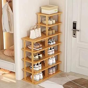 Bamboo Shoe Rack 12 Tier- Vertical Shoe Rack for Small Spaces, Tall Narrow Shoe Rack Organizer for Closet Entryway Corner Garage