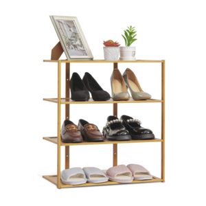 Bamboo 4 Tier Shoe Rack Vertical Shoe Storage  Stand Space Saving Shoe Organizer for Corner Bedroom Living Room,Brown