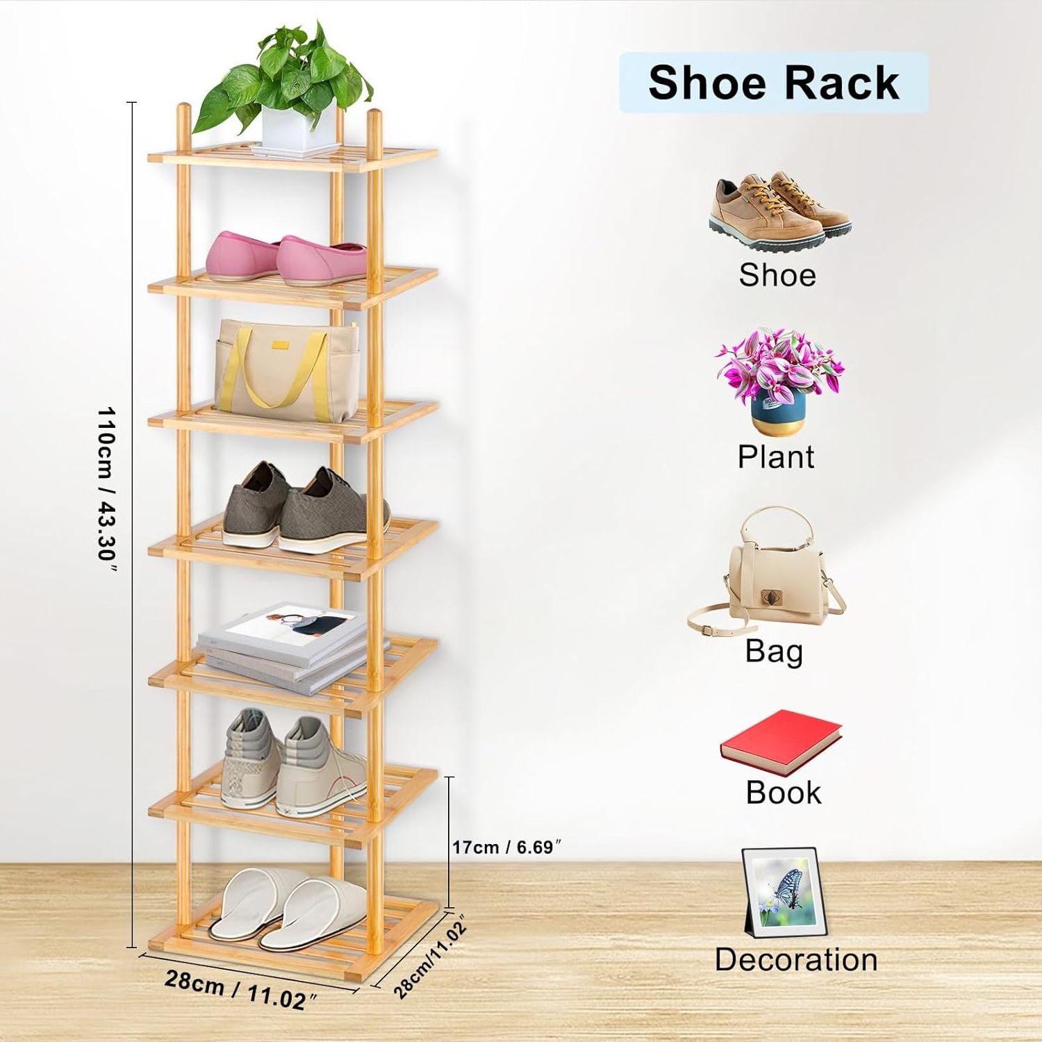 Closet Hallway, Small Space Stackable Bamboo Multifunctional racks shoe storage