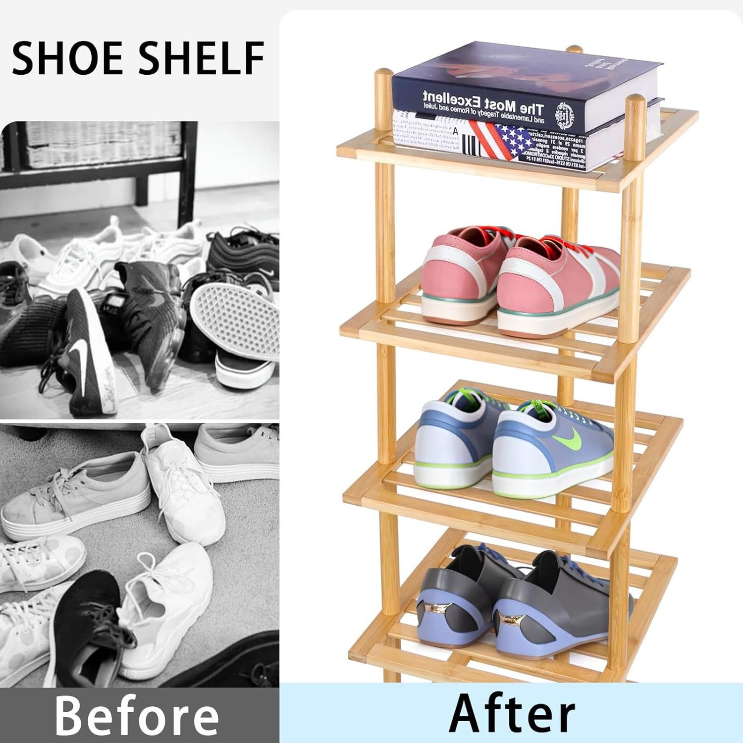 Closet Hallway, Small Space Stackable Bamboo Multifunctional racks shoe storage