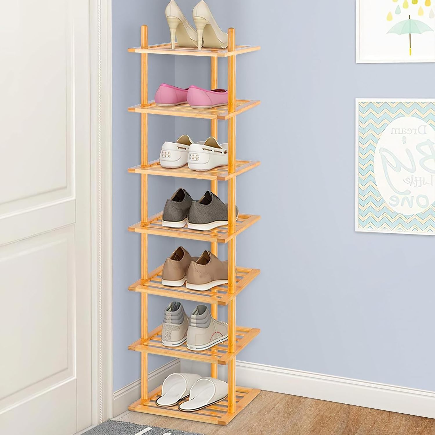 Closet Hallway, Small Space Stackable Bamboo Multifunctional racks shoe storage