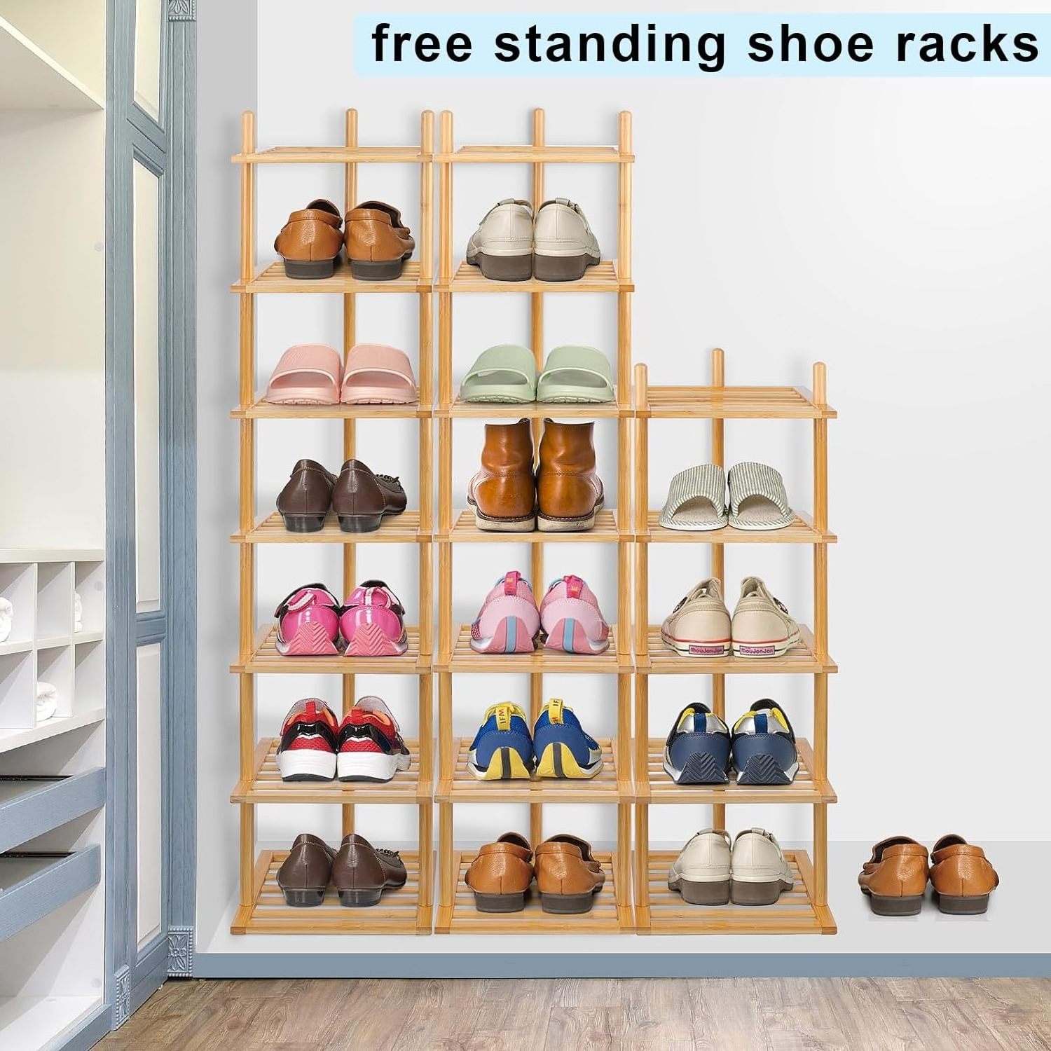 Closet Hallway, Small Space Stackable Bamboo Multifunctional racks shoe storage