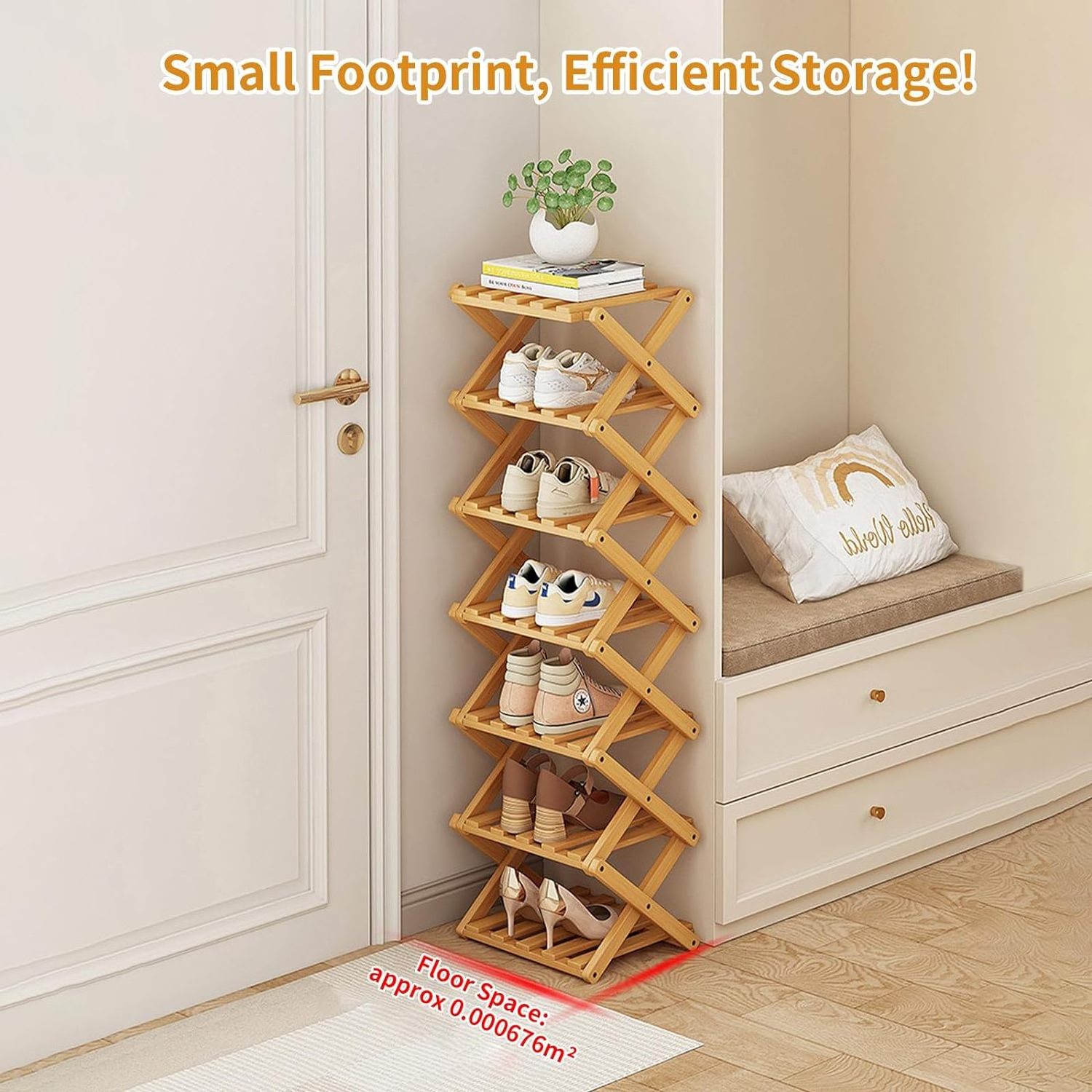 Comeon Bamboo Shoe Rack for Entryway, Foldable and Installation-Free Vertical Shoe Storage Organize