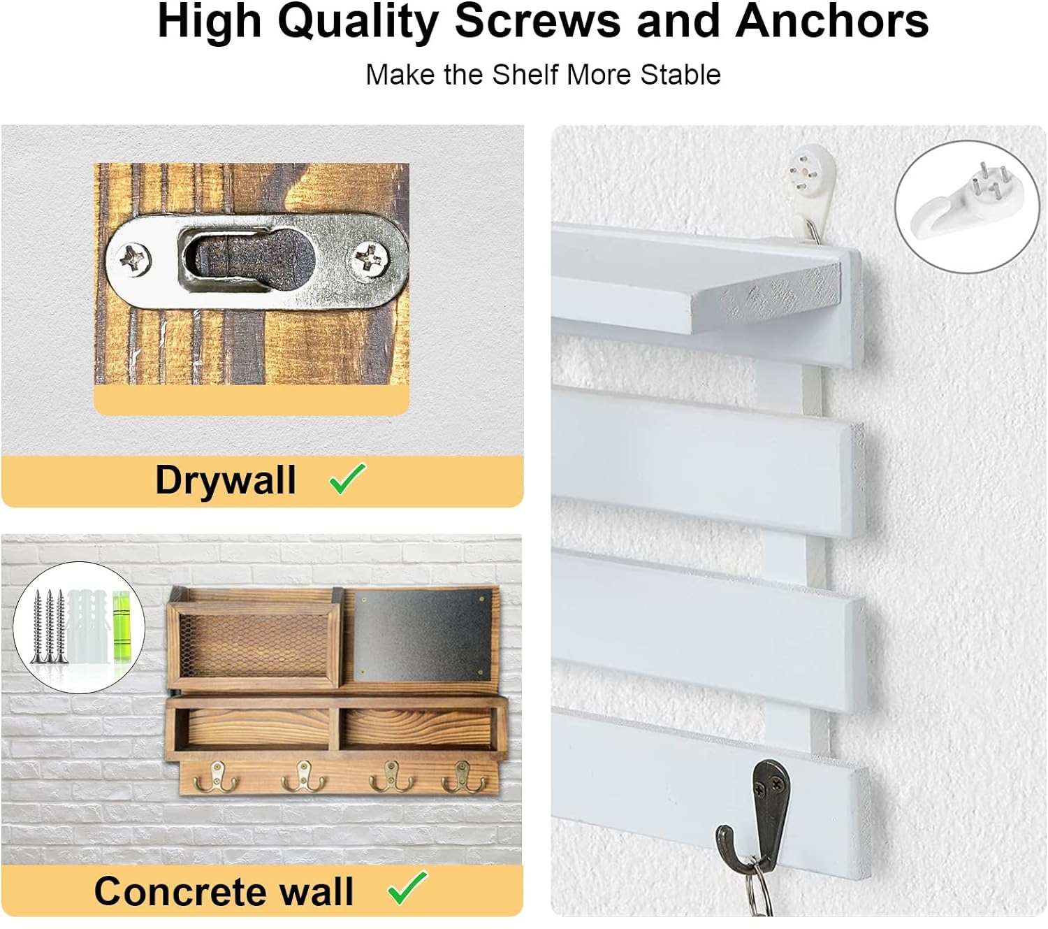 Key Holder for Wall, Mail Organizer Wall Mount with Key Hooks and Wallet Holder, Sunglasses Storage and Dog Leash Holder