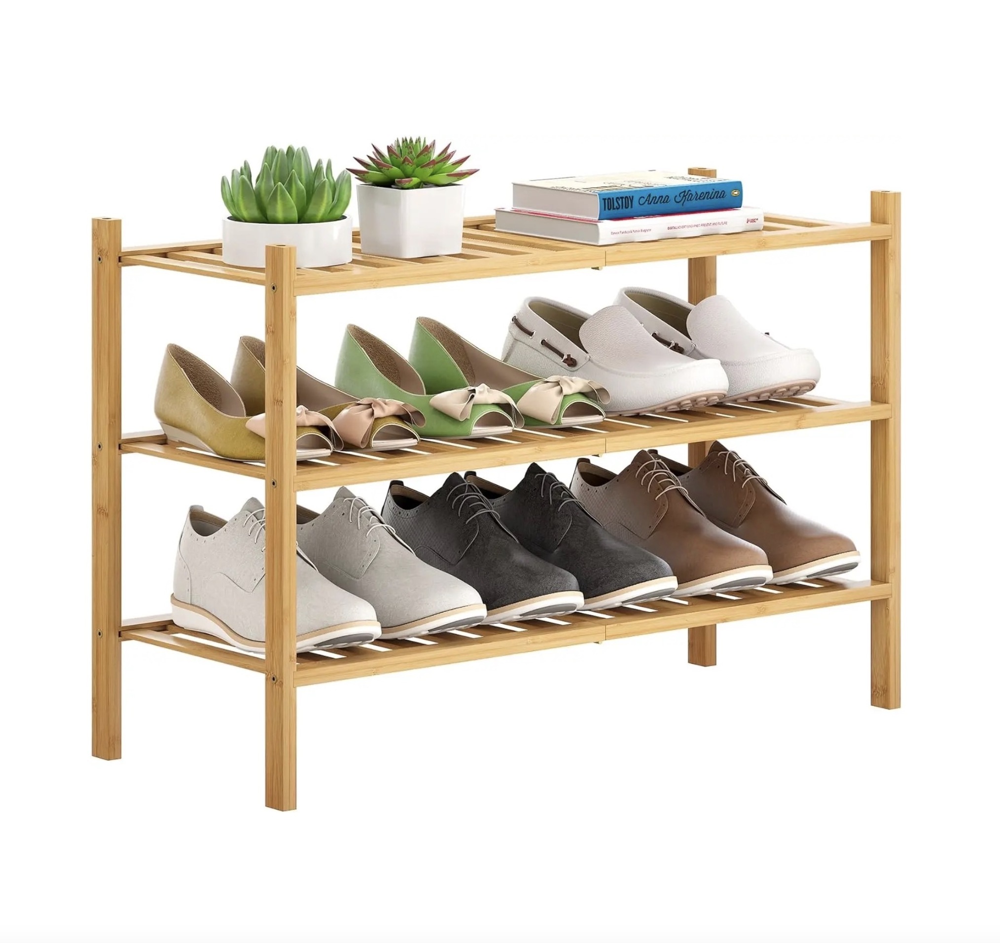 Zhonghuan Brand Bamboo Shoe Rack Stackable Shelf Storage Organizer Hallway and Closet Sturdy Freestanding Shoe Shelf Natural