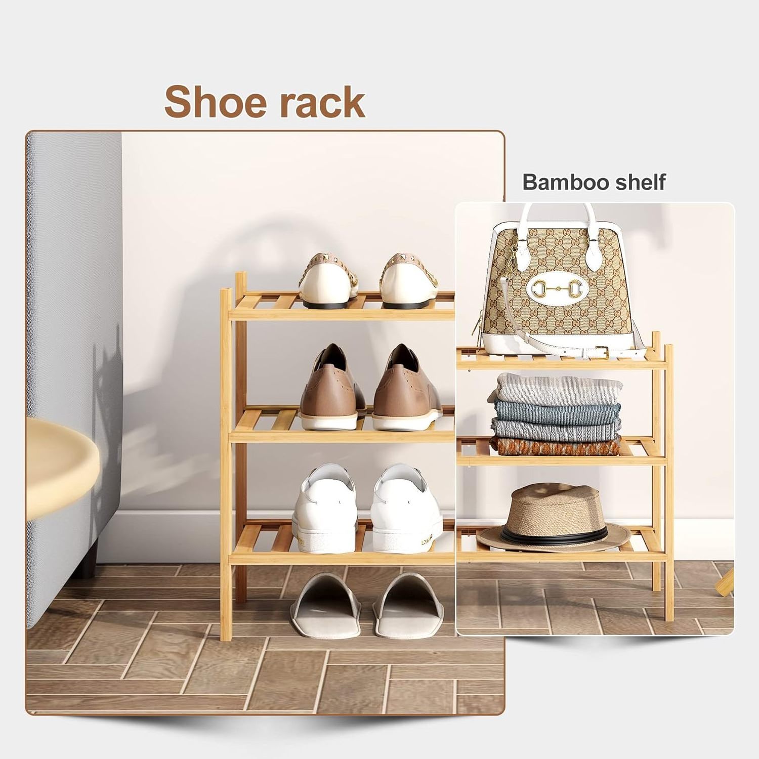 Zhonghuan Brand Bamboo Shoe Rack Stackable Shelf Storage Organizer Hallway and Closet Sturdy Freestanding Shoe Shelf Natural