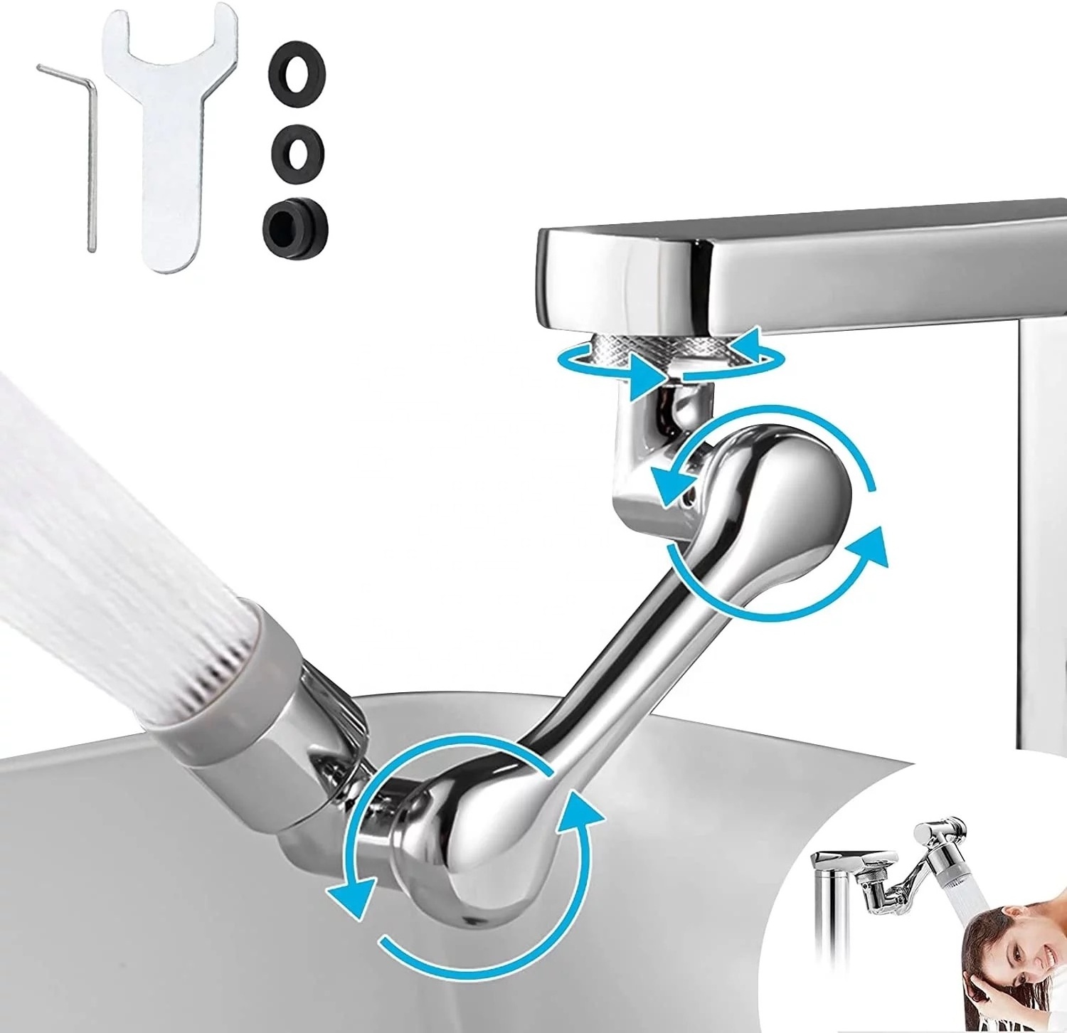 universal kitchen multi-functional bathroom faucet adapter 1080 degree rotating splash water saving extender head anti-splash