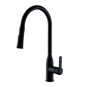 deck mount long goose neck 360 degree kitchen flexible commercial faucet pull out black with hot and cold