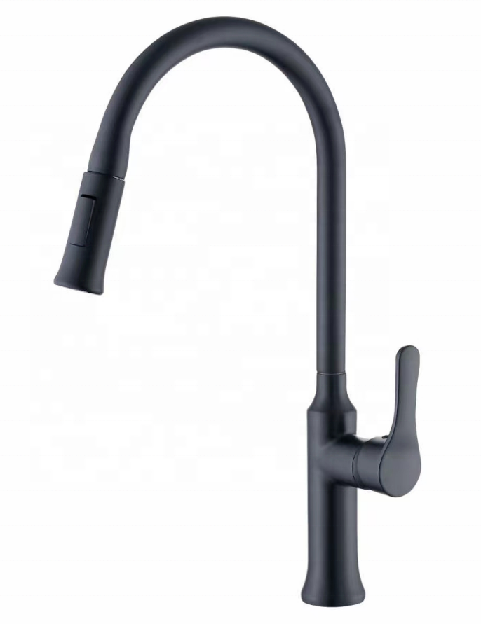 deck mount long goose neck 360 degree kitchen flexible commercial faucet pull out black with hot and cold