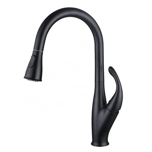 high quality hot and cold 360 degree black matte brass goose neck kitchen sink faucet with porcelain asian style pull out