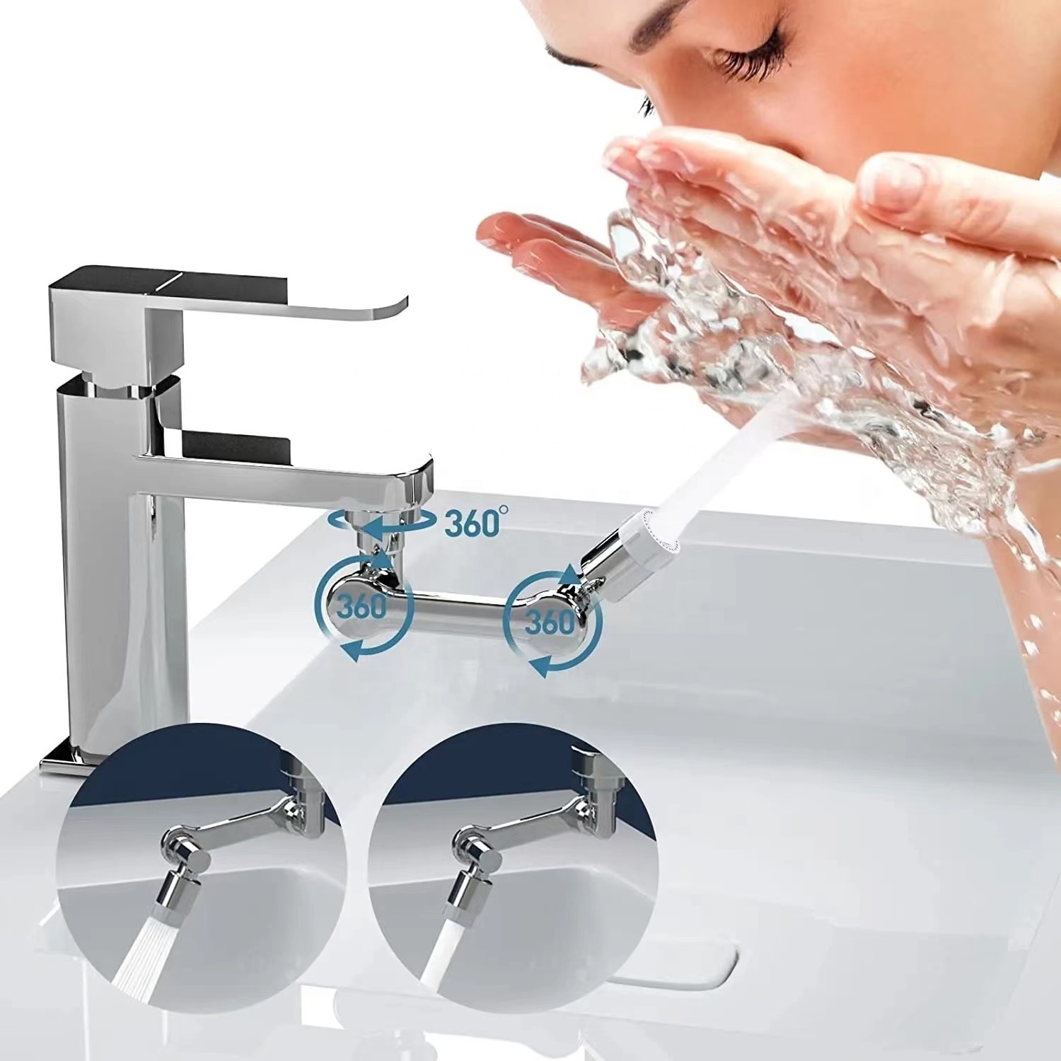 Universal Splash Filter 1080 Degree Swivel Robotic Arm Swivel Sink Faucet Extender Rotating Bathroom Sink Faucet Aerator Nozzle