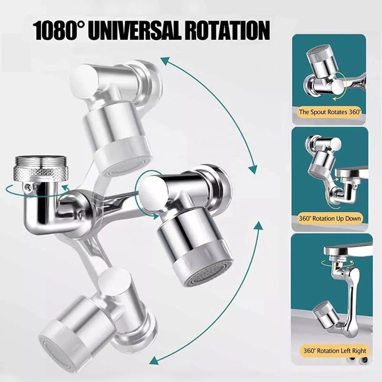 Universal Splash Filter 1080 Degree Swivel Robotic Arm Swivel Sink Faucet Extender Rotating Bathroom Sink Faucet Aerator Nozzle