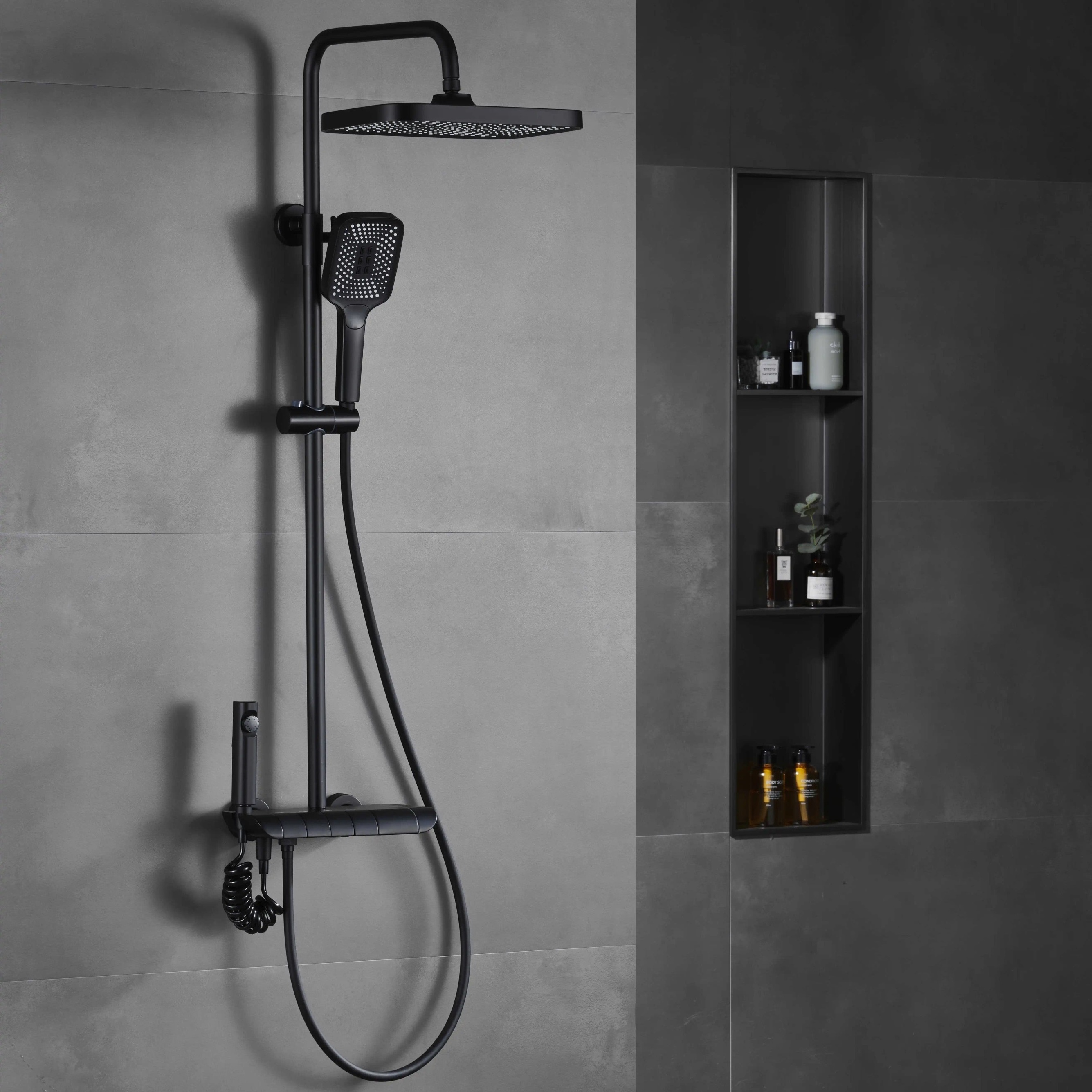 Piano Push Rain Brass Concealed Shower Mixer Setr Bath & Shower Faucets System Black Bathroom Shower Faucet Set