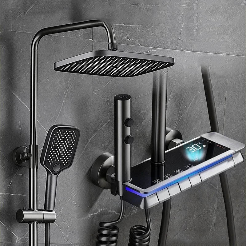 smart led digital shower set bathroom gun gray piano keys digital system electric faucet thermostati thermostatic