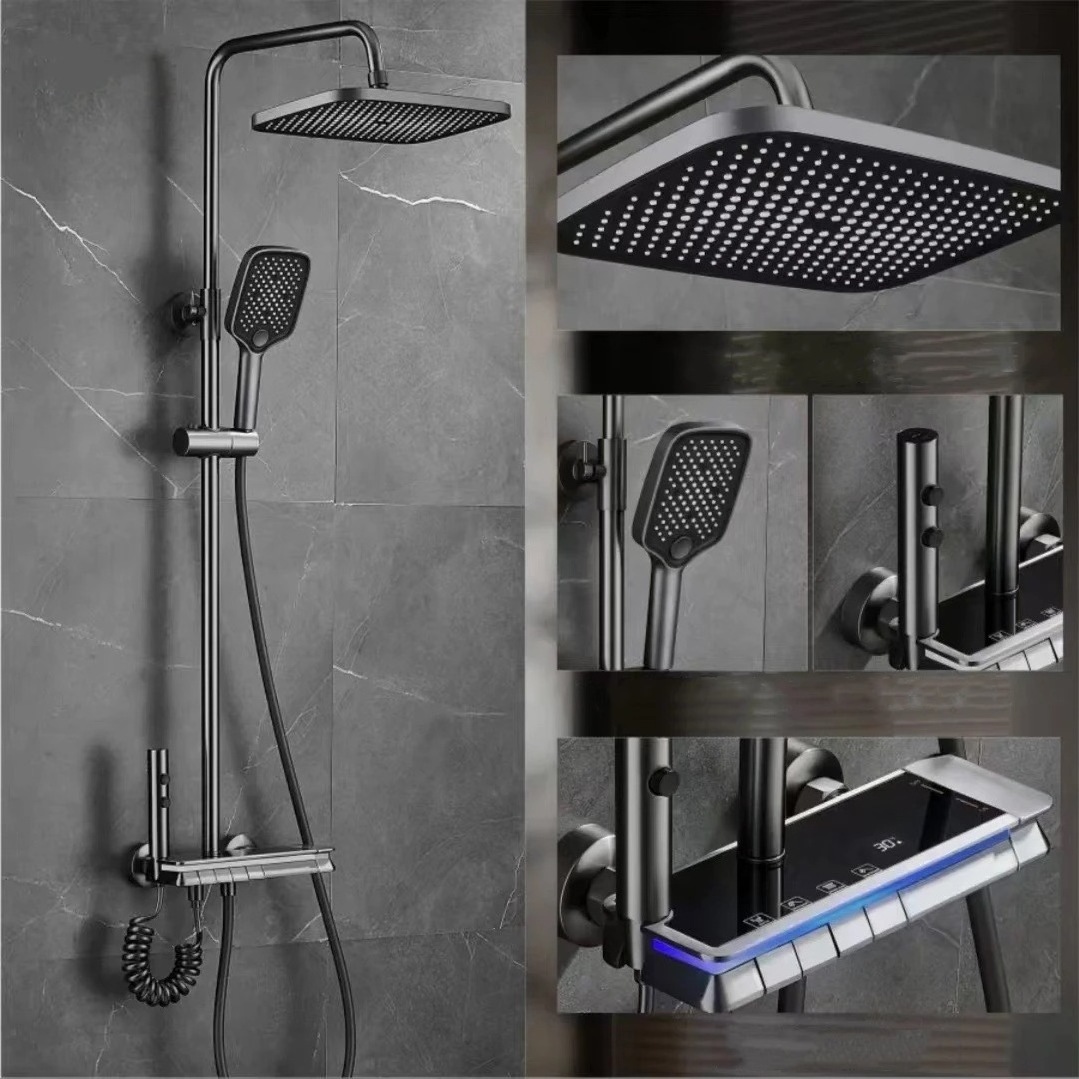 smart led digital shower set bathroom gun gray piano keys digital system electric faucet thermostati thermostatic