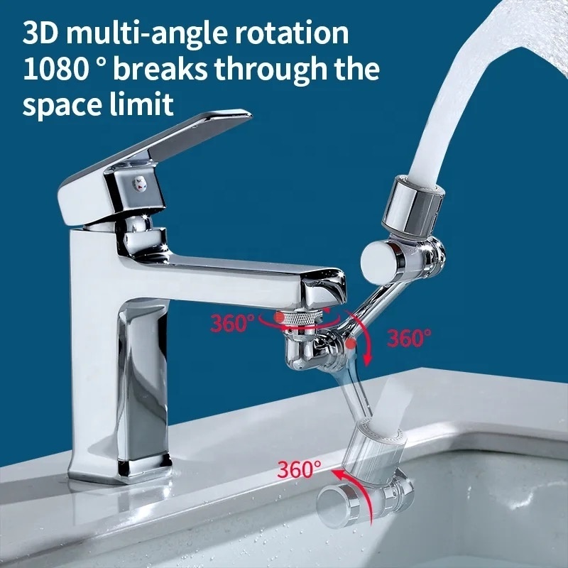 Chromed zinc Anti-splash Faucet 1080 Degrees Rotating Faucet Extender with Replaceable Ceramic Filter and 2 Water Outlet Modes