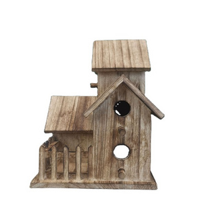 Handmade DIY Wood nest rustic hanging aviary Garden Country cottage Wooden bird house with pole outside