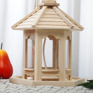 Natural Wood Color Hanging bird Feeder House Wooden aviary Feeder Decorations Yard decor Outdoor hanging bird