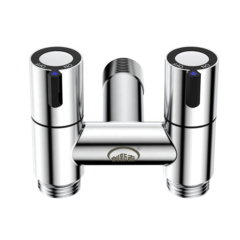 New Design Stainless Steel Angle Valve Faucet Parts Double Water Outlet 3 Way Angle Valve For Bathroom