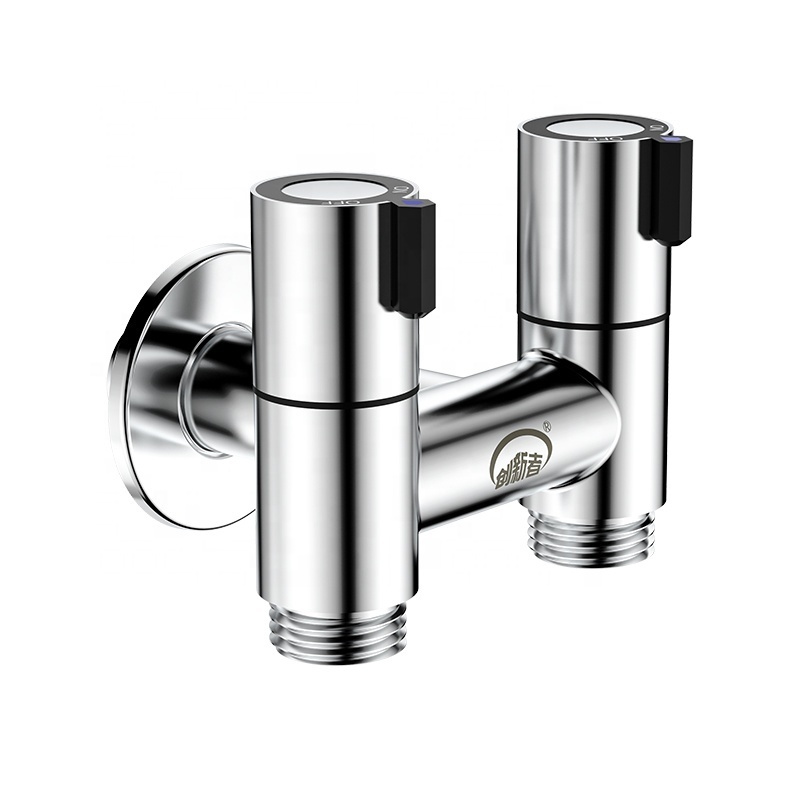 New Design Stainless Steel Angle Valve Faucet Parts Double Water Outlet 3 Way Angle Valve For Bathroom