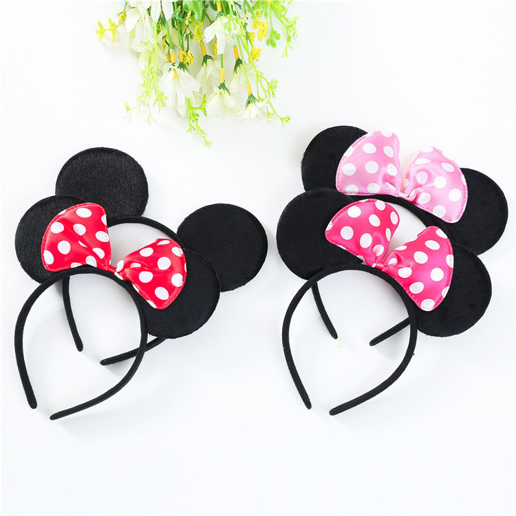 Cute Big Bow Mickey Headband Cartoon Cheap Lovely Plastic Mouse Head Ears Shape Hair Headband for Kids