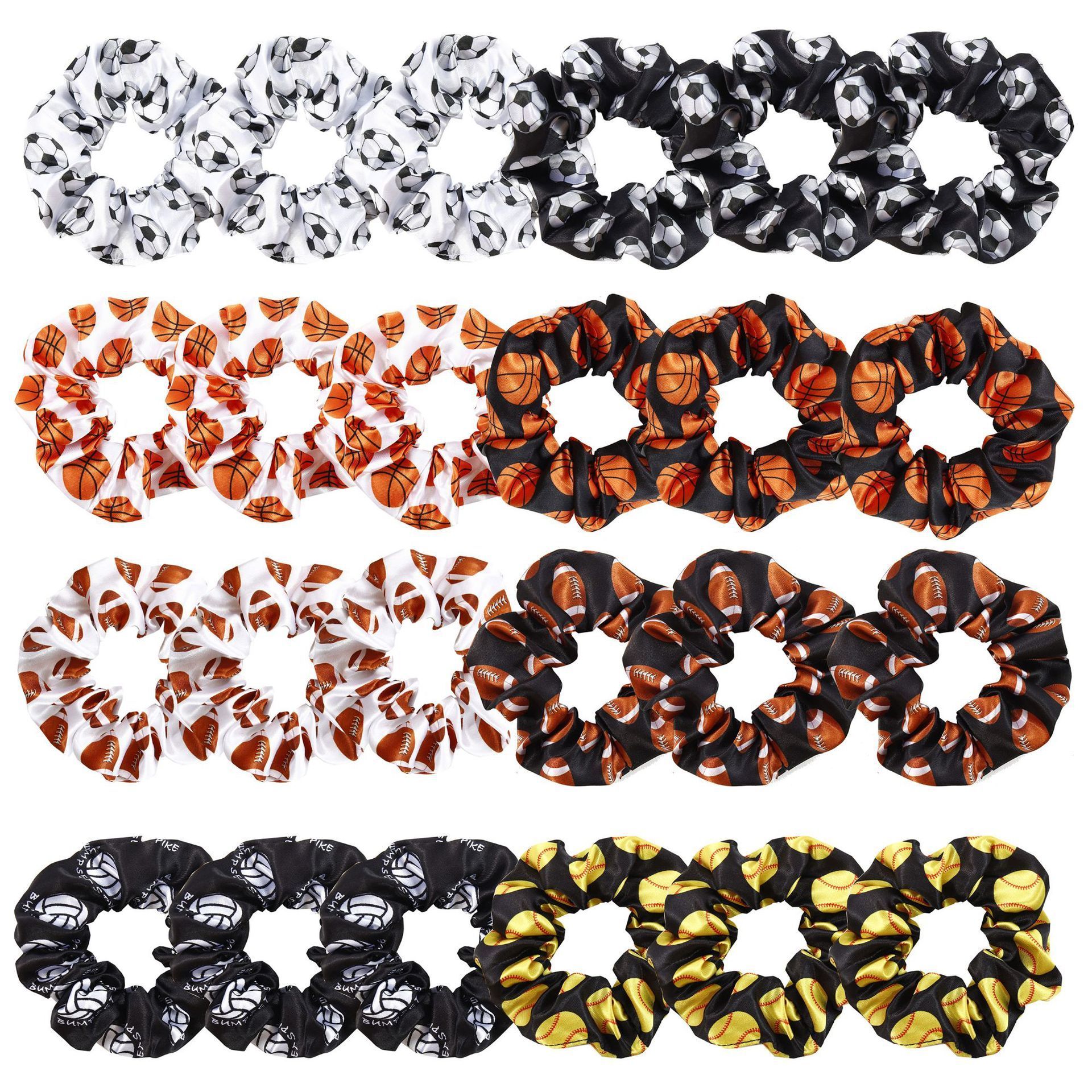 Hot Sales Satin Football Printed Colon Scrunchies Hair Bands High Elastic Basketball Sports Headbands for Women