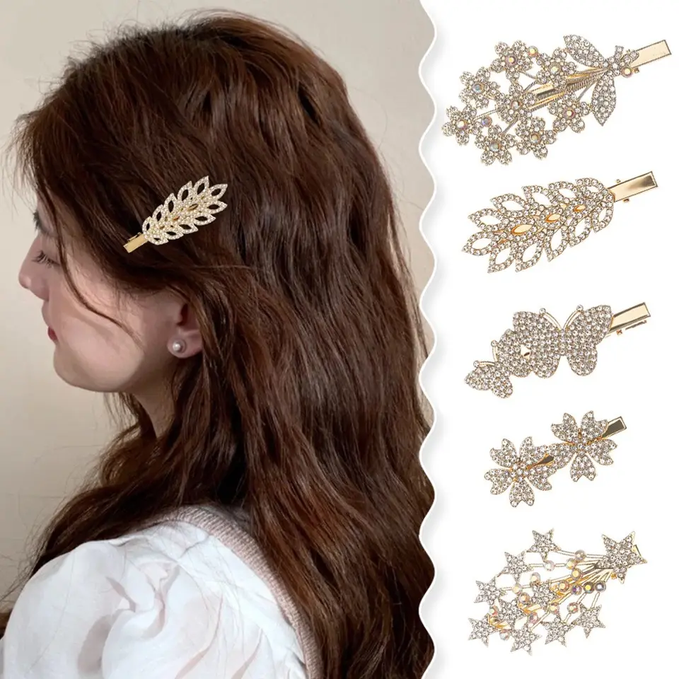 Rhinestone hair card metal hair clips duckbill clip set diamond side bangs clip hair ornaments head jewelry wholesale