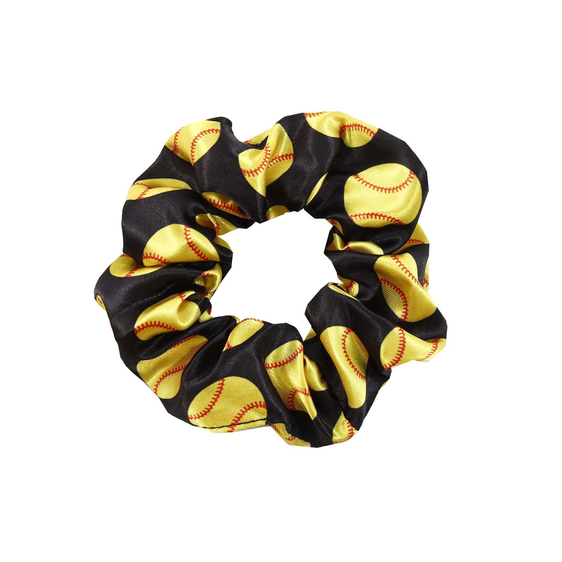 Hot Sales Satin Football Printed Colon Scrunchies Hair Bands High Elastic Basketball Sports Headbands for Women