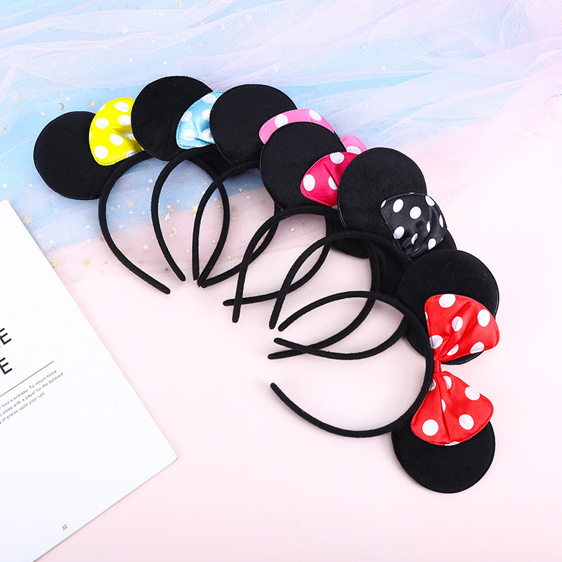 Children Minnie Mickey Bow Headband Cute Mickey Mouses Fabric Ears Hair Band Birthday Festival Gifts Wholesale