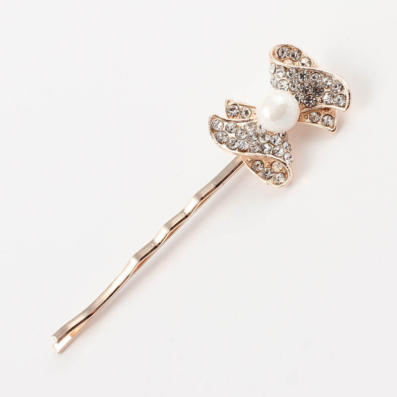 hot sale Bowknot shape hair pin girl metal alloy crystal hair clip for kids pearl bobby pin