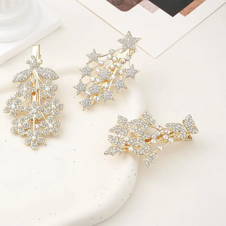 Rhinestone hair card metal hair clips duckbill clip set diamond side bangs clip hair ornaments head jewelry wholesale