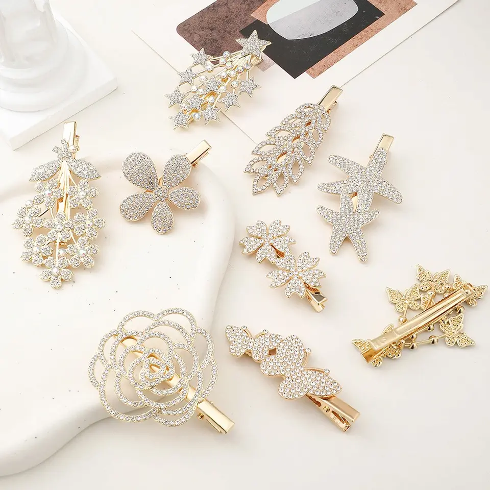 Rhinestone hair card metal hair clips duckbill clip set diamond side bangs clip hair ornaments head jewelry wholesale