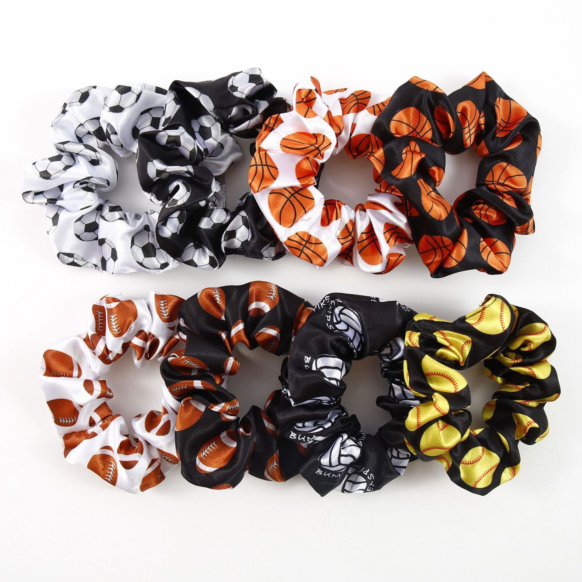 Hot Sales Satin Football Printed Colon Scrunchies Hair Bands High Elastic Basketball Sports Headbands for Women