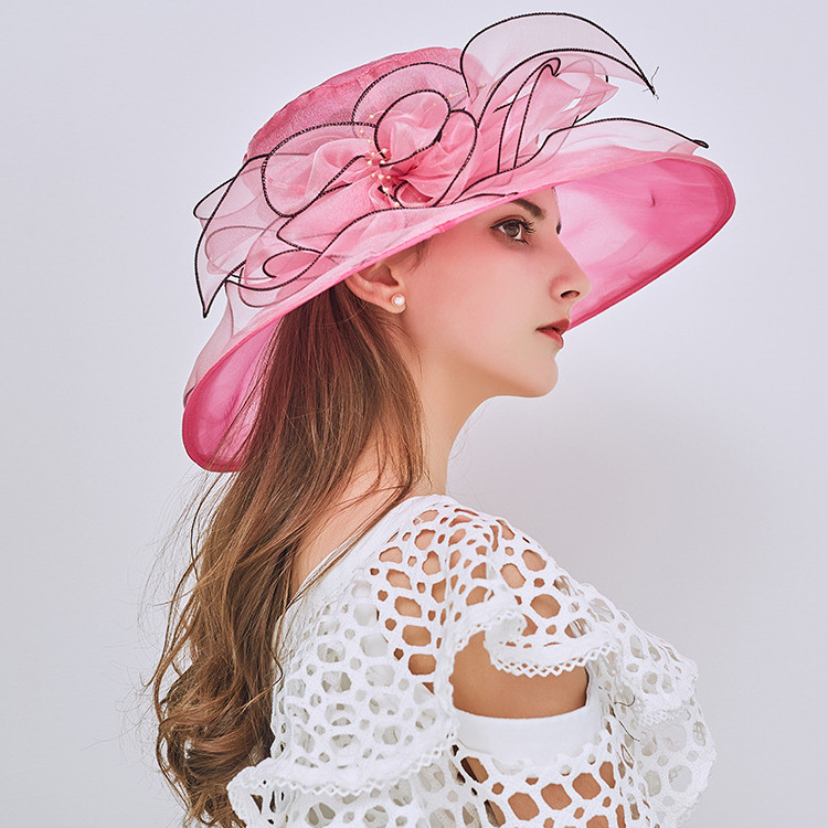 Fashion Colorful Fedora Hats Women Wide Brim Organza Beach Elegant Church Hats