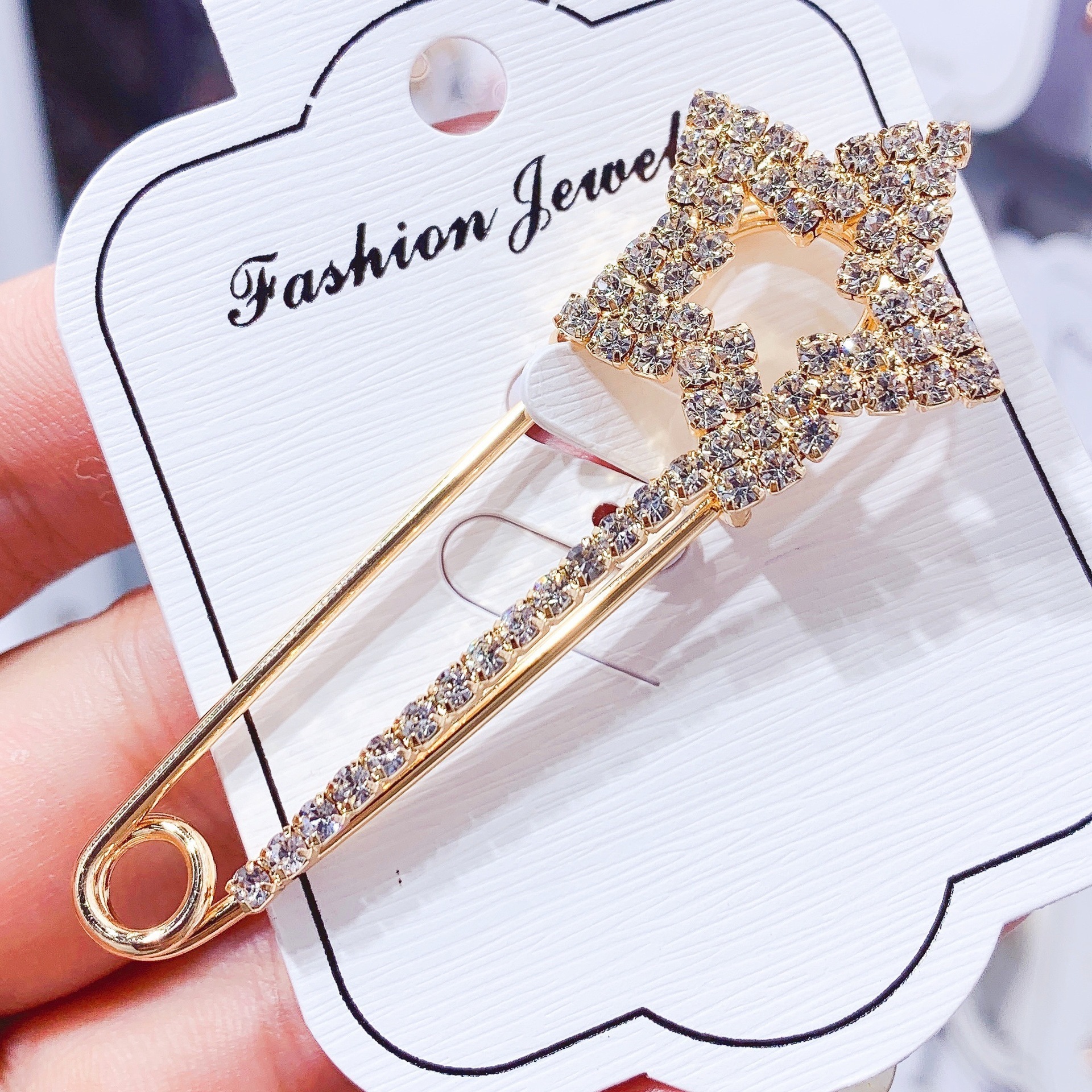 High quality gold and silver crystal brooch pin women's fashionable rhinestones hijab brooch pin custom  jewelry accessories