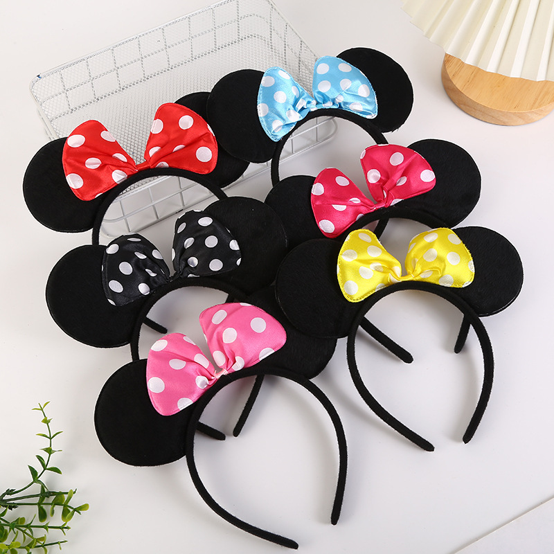 Children Minnie Mickey Bow Headband Cute Mickey Mouses Fabric Ears Hair Band Birthday Festival Gifts Wholesale