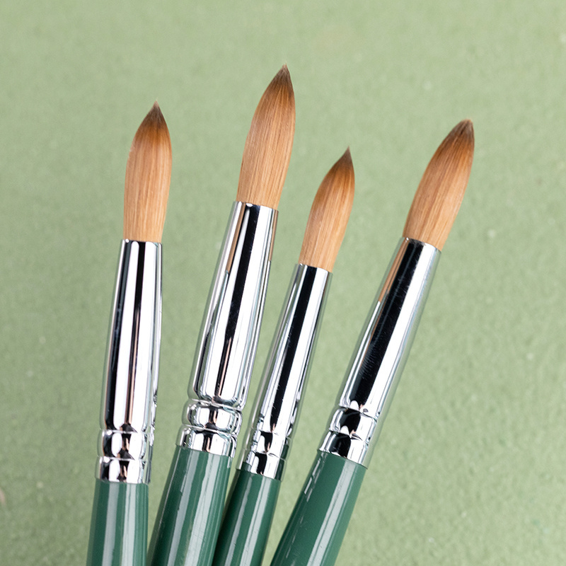 New Arrival Green Wooden Nail Brush Custom Liquid Plastic Metal Handle Kolinsky Sable Hair Acrylic Nail Brush