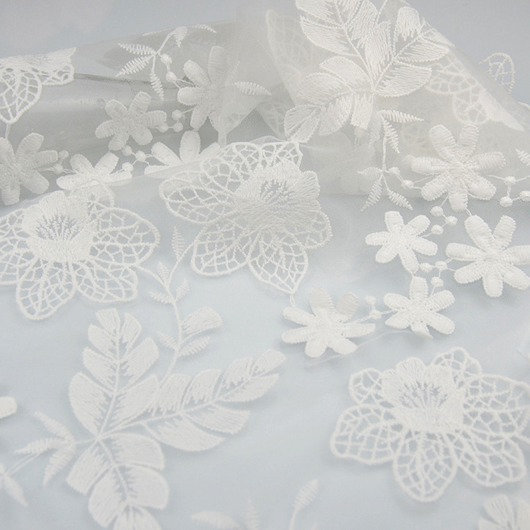 Embroidered Small Flowers Transparent Milk Silk Lace Fabric For Women Wedding Dress Sewing