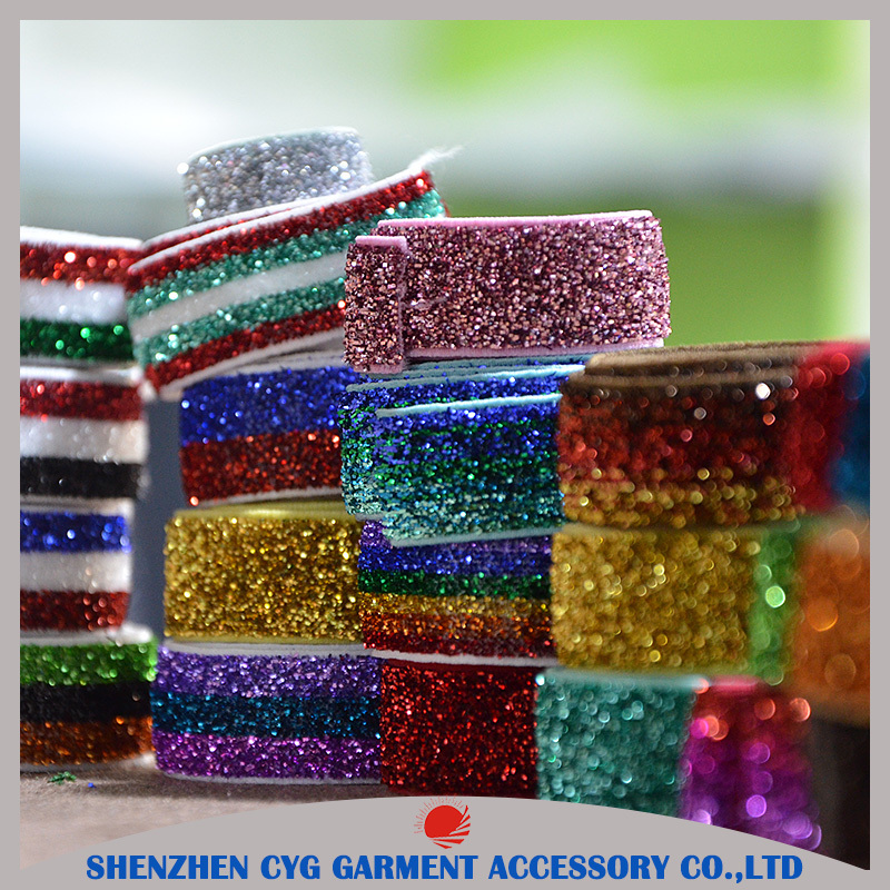 Good Quality Gold Glitter, Sliver Glitter Elastic Band Fold Over Elastic Band