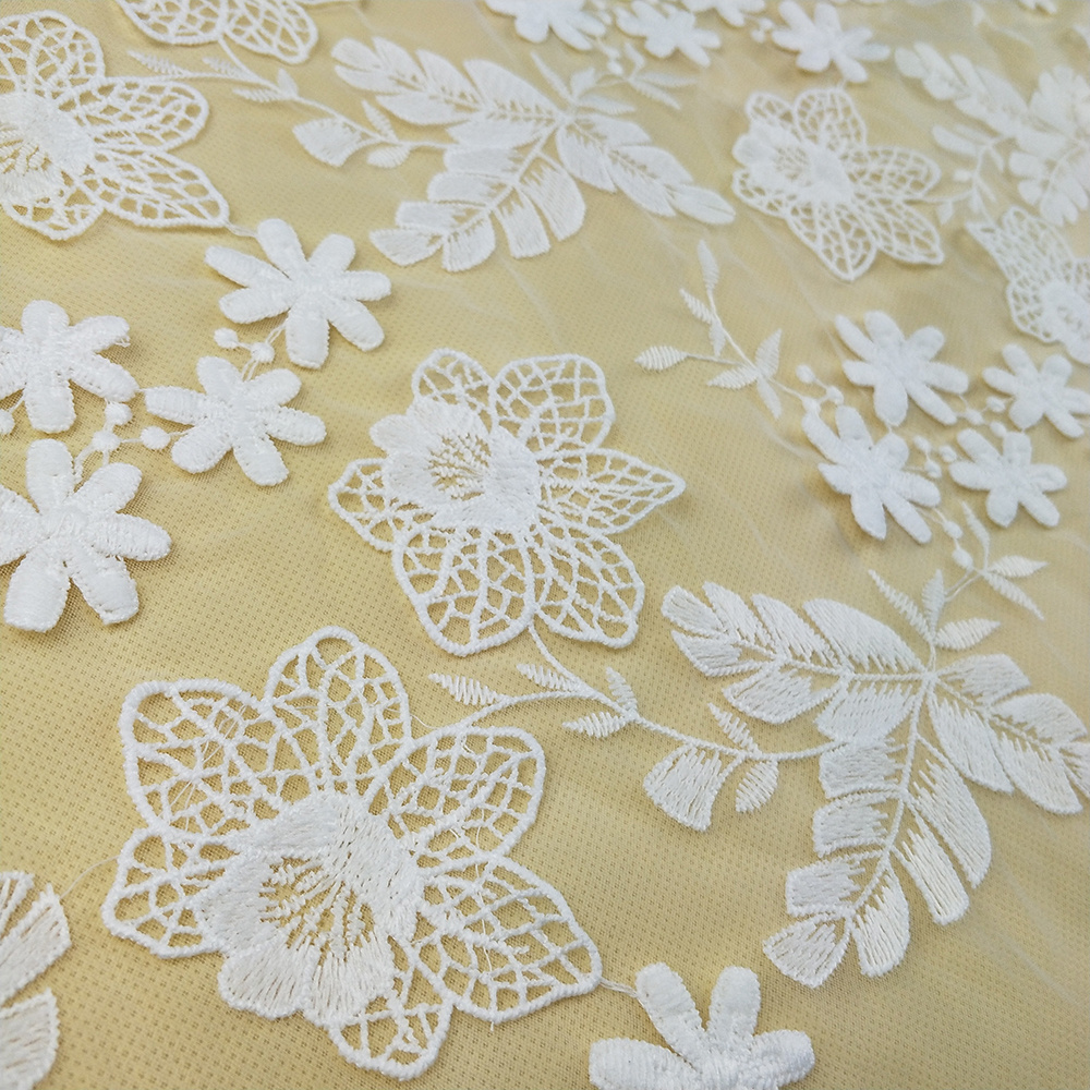 Embroidered Small Flowers Transparent Milk Silk Lace Fabric For Women Wedding Dress Sewing