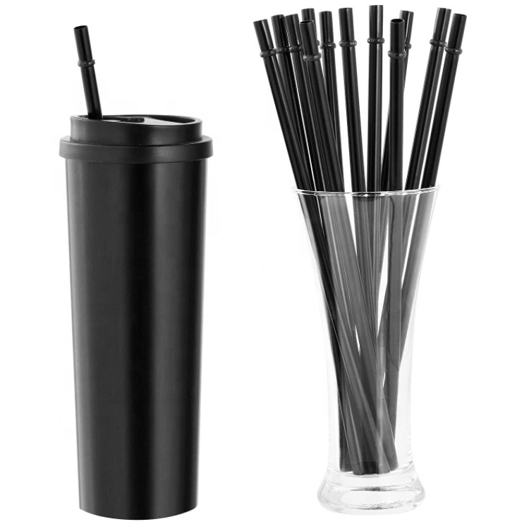 Black Tumbler Straw Reusable Hard Plastic Drinking Straws 10.5in