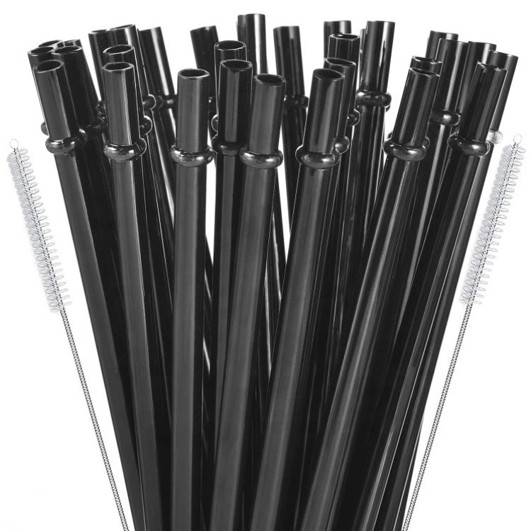 Black Tumbler Straw Reusable Hard Plastic Drinking Straws 10.5in