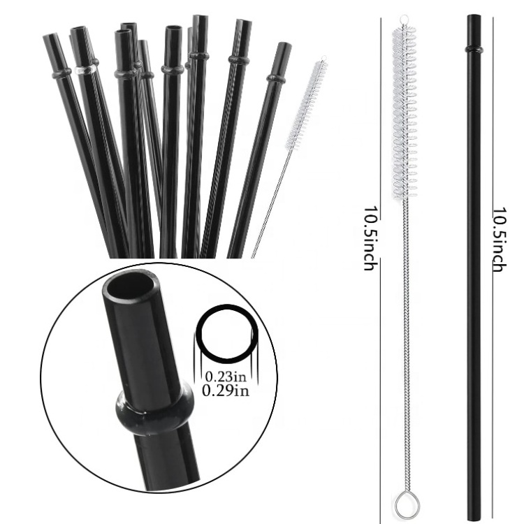 Black Tumbler Straw Reusable Hard Plastic Drinking Straws 10.5in