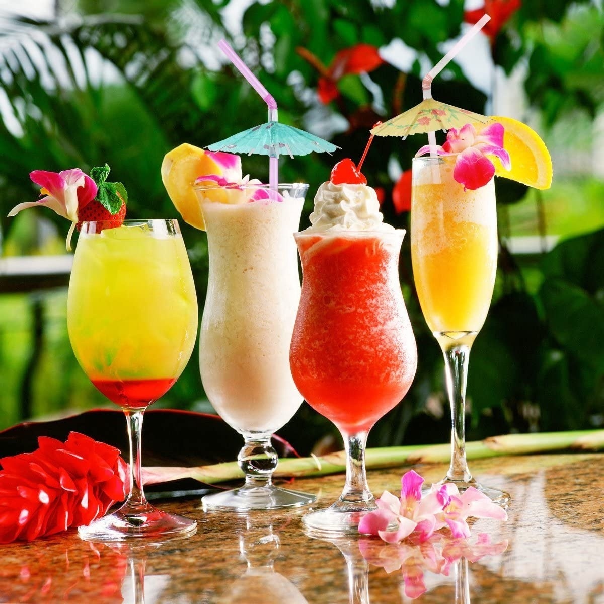 Hawaiian Party Plastic Cocktail Straws with Umbrella 50pcs