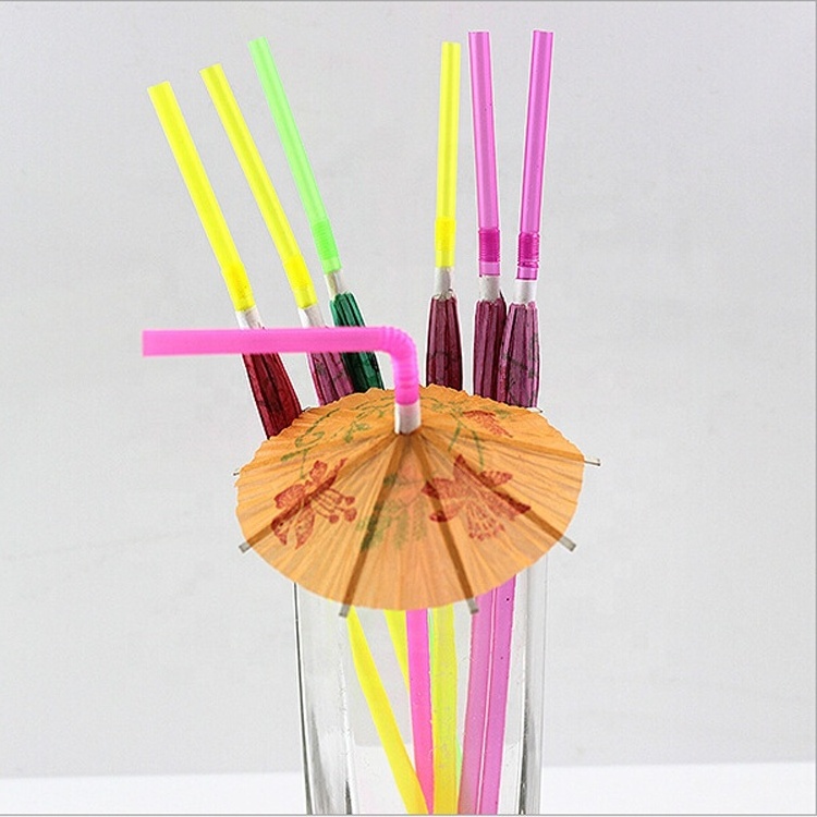 Hawaiian Party Plastic Cocktail Straws with Umbrella 50pcs