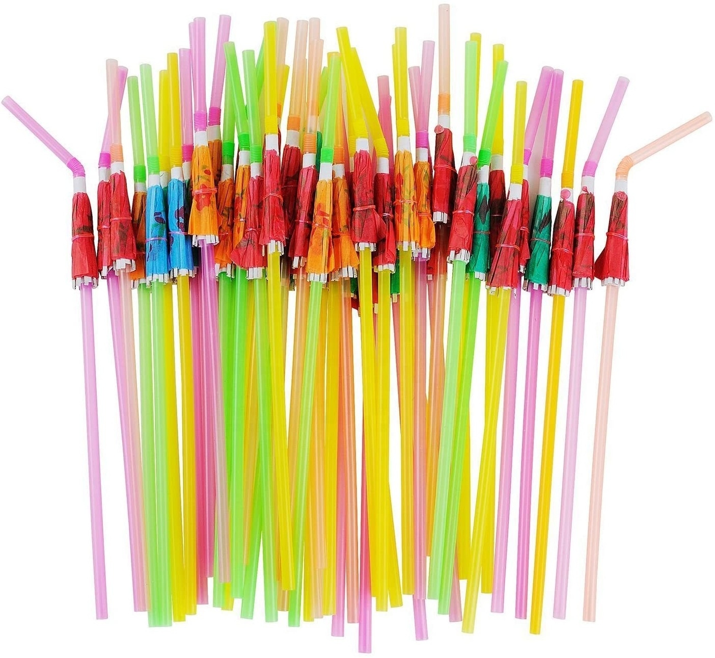 Hawaiian Party Plastic Cocktail Straws with Umbrella 50pcs