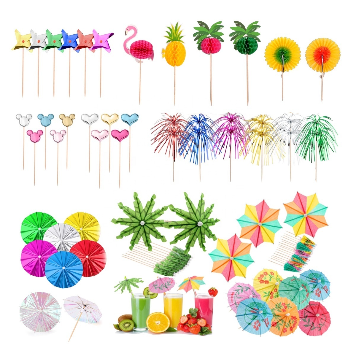 Tropical Honeycomb Cocktail Picks Cocktail Umbrella Toothpicks for Drink and Party