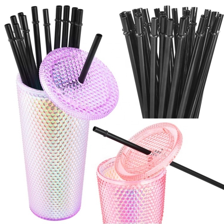 Black Tumbler Straw Reusable Hard Plastic Drinking Straws 10.5in