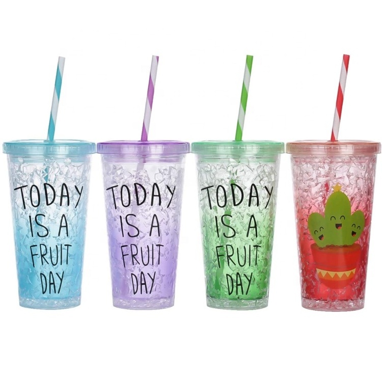 Striped Reusable Plastic Tumbler Straws Drinking Replacement with Ring 23cm